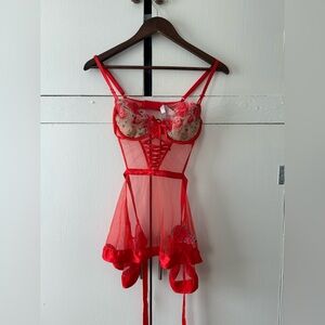 NWT Victoria’s Secret medium red floral lingerie